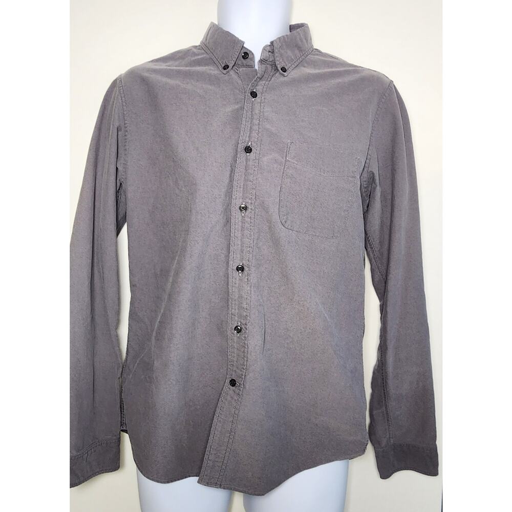 Uniqlo Slim Fit Oxford Button Down Shirt Gray Cotton Men M Casual